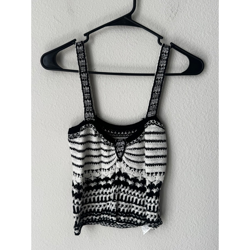 Black White Geometric Knit Crop Top Sweetheart Neck Tank JIT16170885